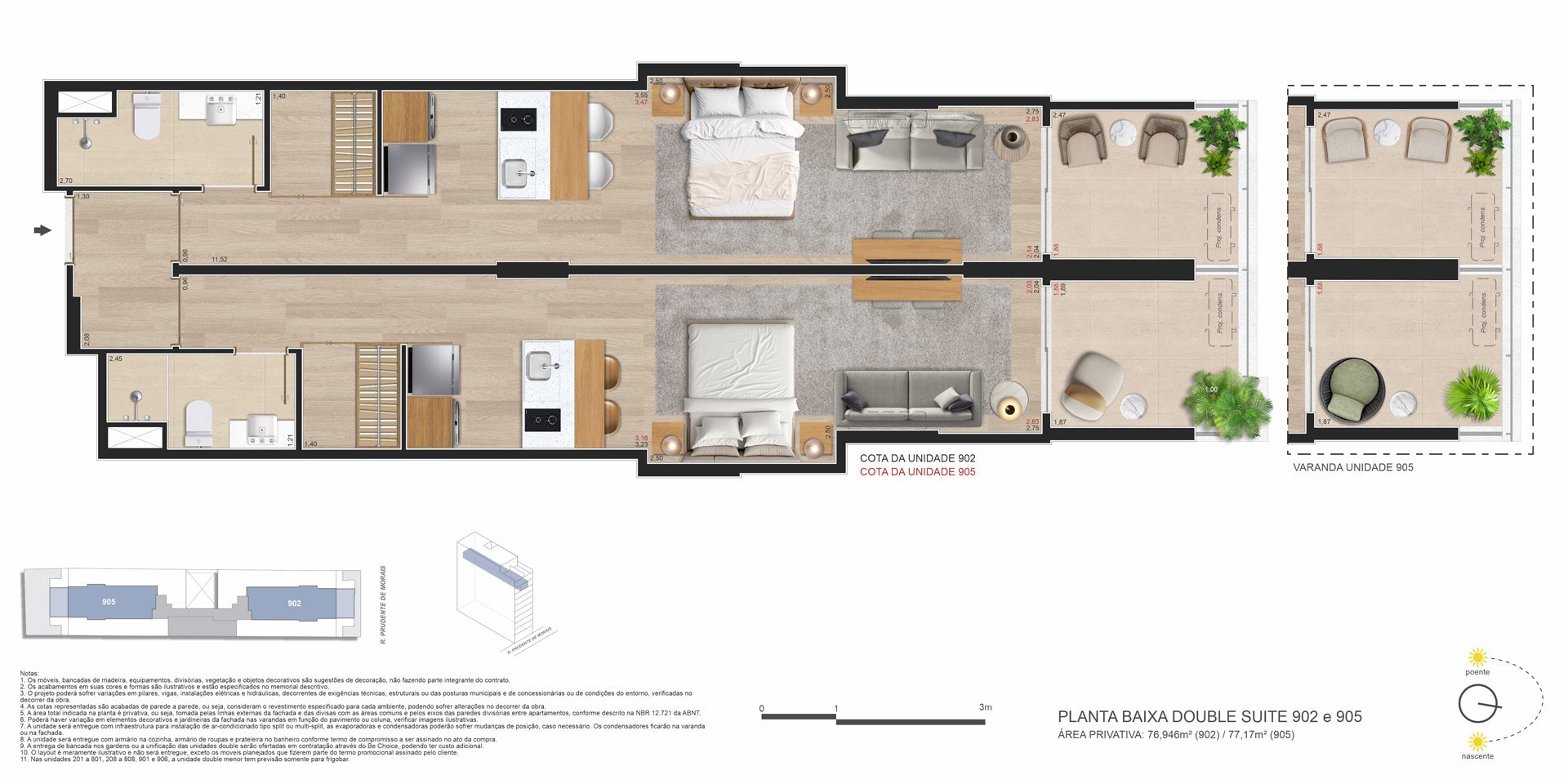 Be in Rio Prudente de Morais 589 Ipanema - Planta do Double Suite 76m2