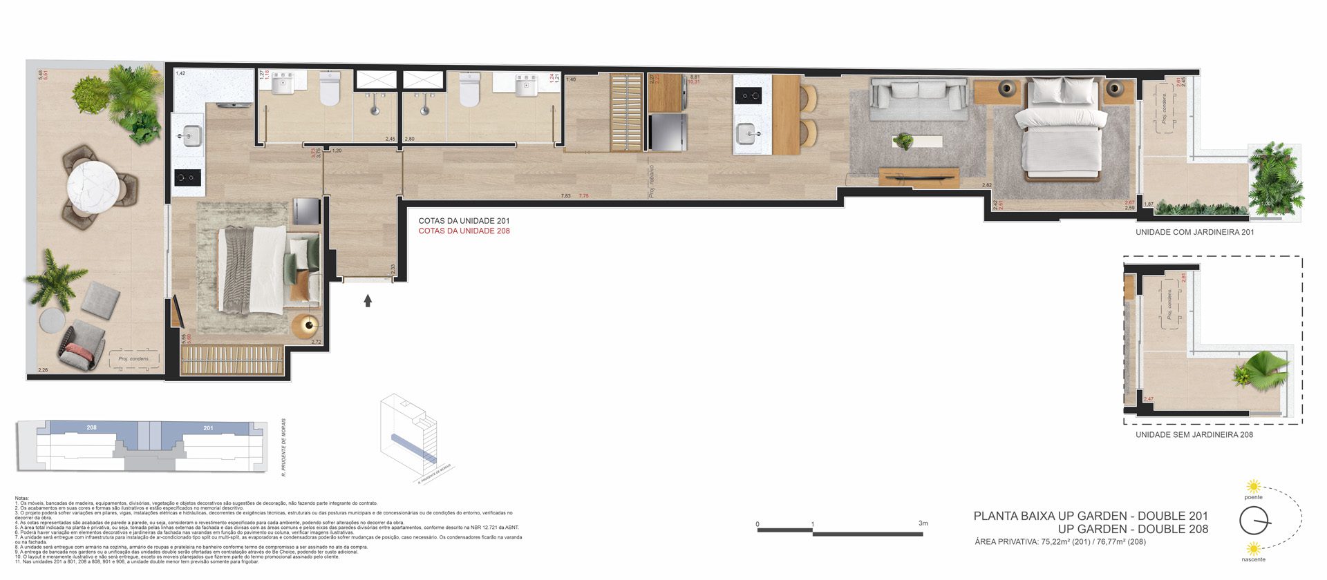 Be in Rio Prudente de Morais 589 Ipanema - Planta do Double Suíte Garden 75m2