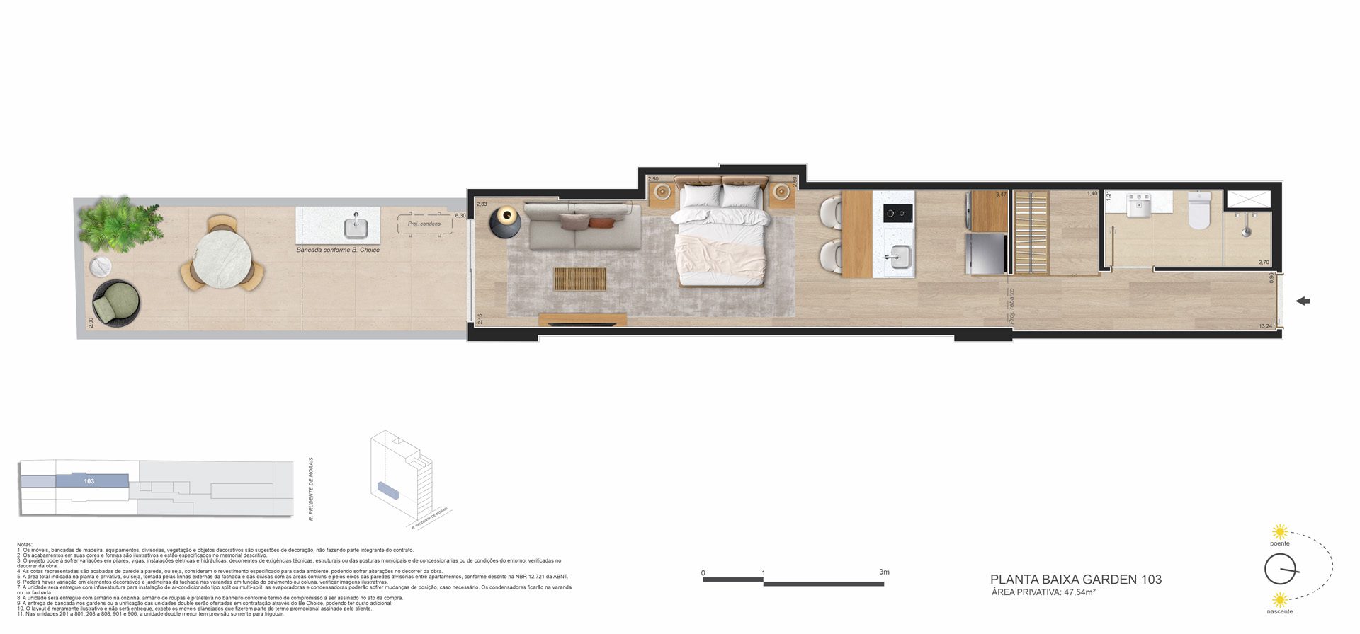 Be in Rio Prudente de Morais 589 Ipanema - Planta do Garden Studio 47 m2