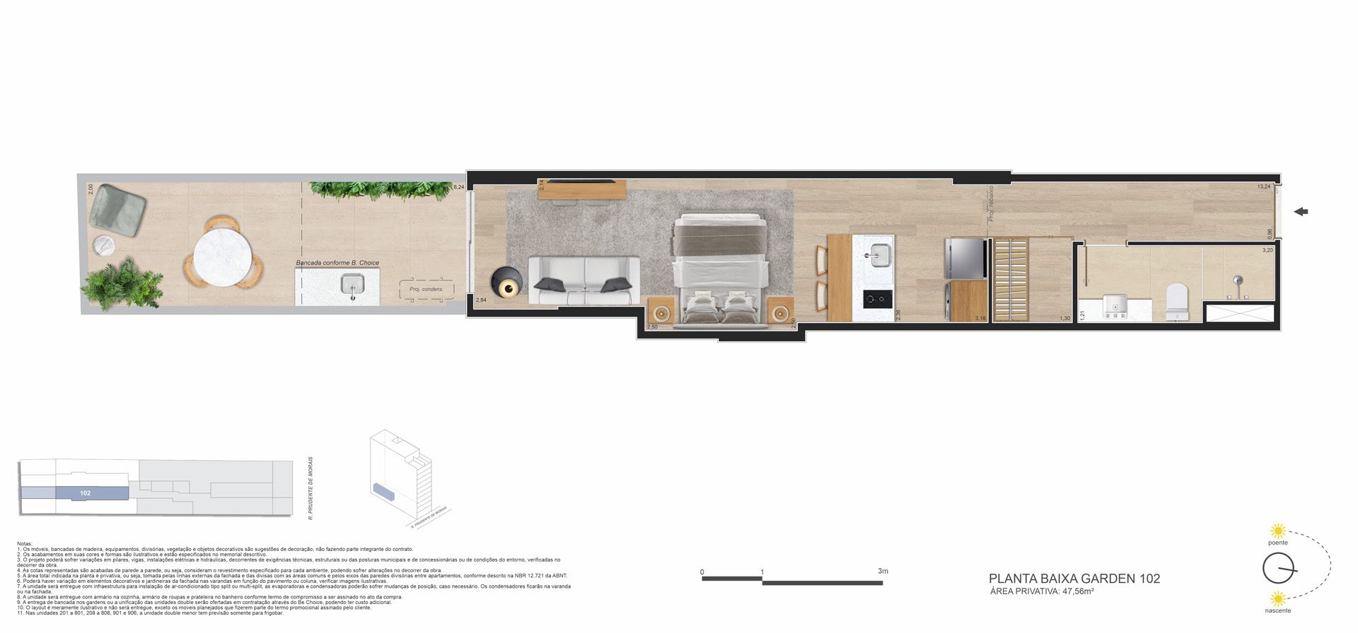 Be in Rio Prudente de Morais 589 Ipanema - Planta do Garden Studio 47m2