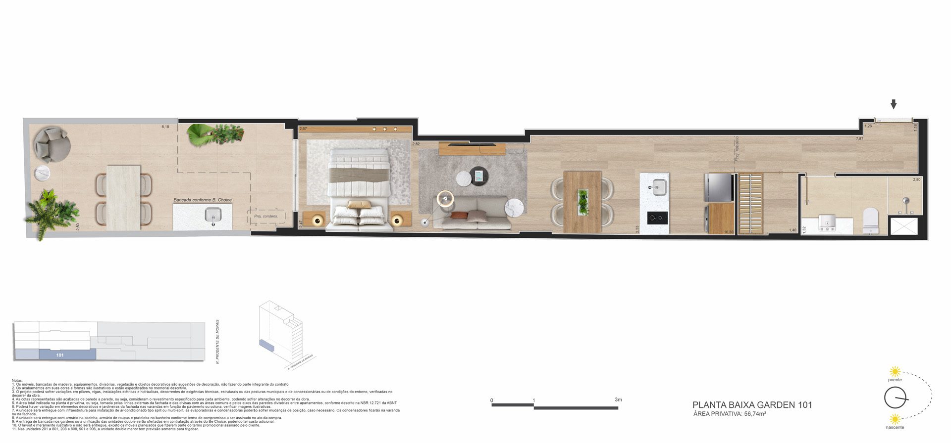 Be in Rio Prudente de Morais 589 Ipanema - Planta do Garden Studio 56m2
