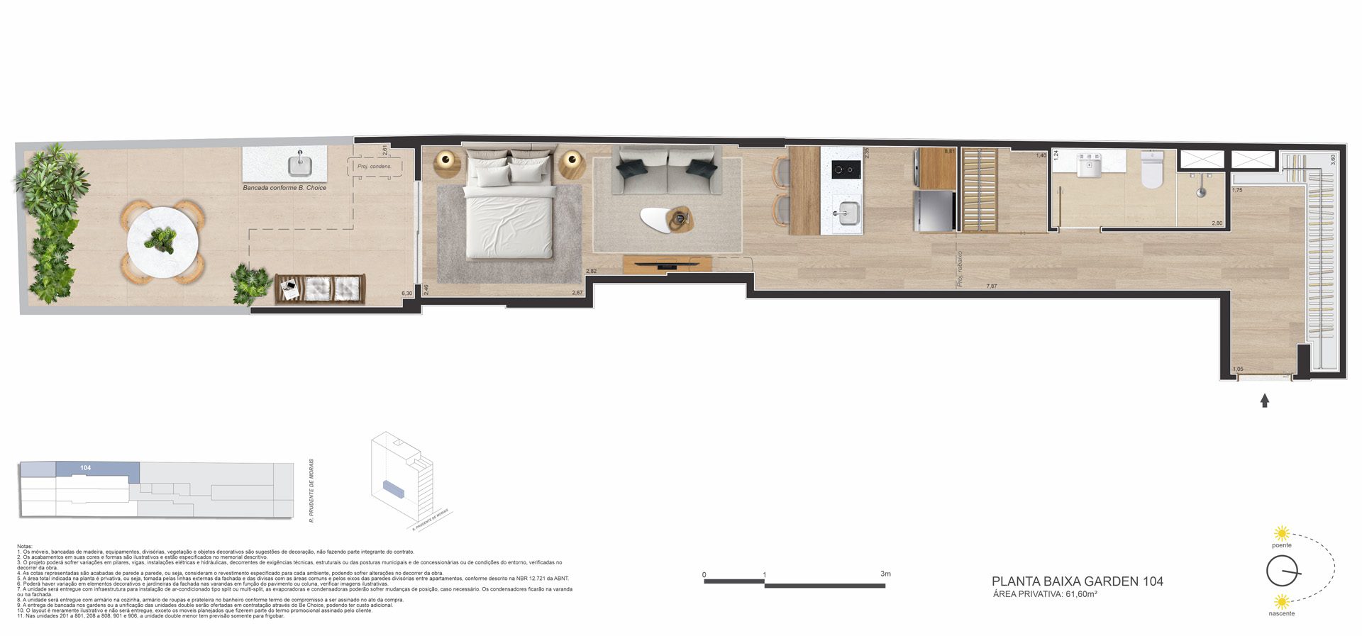 Be in Rio Prudente de Morais 589 Ipanema - Planta do Garden Studio 61m2